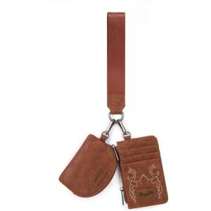 Montana WestxWrangler KeyChain Wristlet Wallets for Women Western Dual Pouch Wristlet Embroidered Boot Scroll Card Holder Wallet With Zipper(B-Brown)