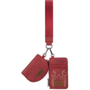 Montana WestxWrangler KeyChain Wristlet Wallets for Women Western Dual Pouch Wristlet Embroidered Boot Scroll Card Holder Wallet With Zipper(B-Red)