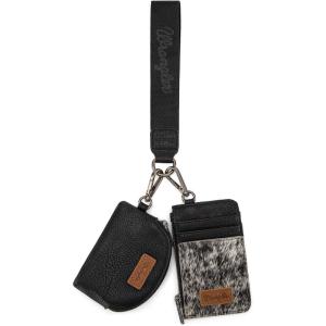 Montana WestxWrangler KeyChain Wristlet Wallets for Women Western Dual Pouch Wristlet Embroidered Boot Scroll Card Holder Wallet With Zipper(Cowhide Black)
