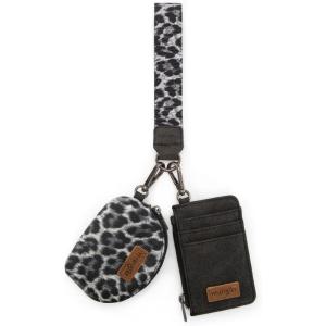 Montana WestxWrangler KeyChain Wristlet Wallets for Women Western Dual Pouch Wristlet Embroidered Boot Scroll Card Holder Wallet With Zipper(Leopard Black)