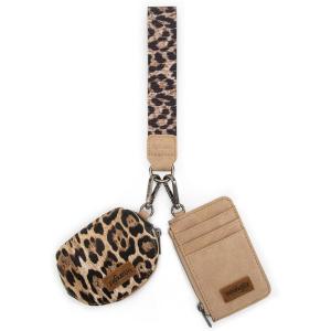 Montana WestxWrangler KeyChain Wristlet Wallets for Women Western Dual Pouch Wristlet Embroidered Boot Scroll Card Holder Wallet With Zipper(Leopard Coffee)