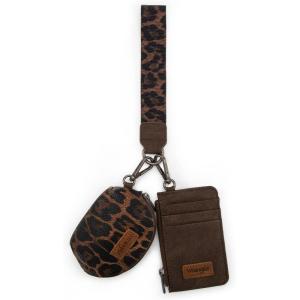 Montana WestxWrangler KeyChain Wristlet Wallets for Women Western Dual Pouch Wristlet Embroidered Boot Scroll Card Holder Wallet With Zipper(Leopard Tan)
