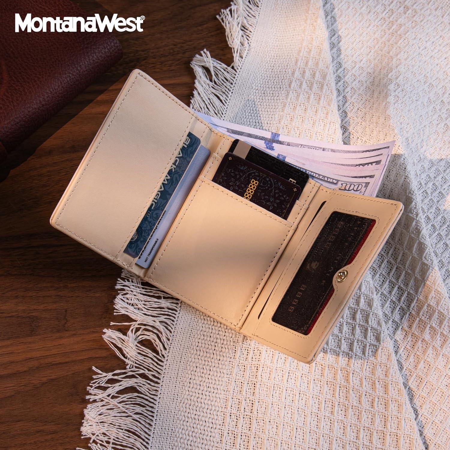 imageMontana West Small Wallets Woman RFID Blocking Wallet Trifold Pocket Wallet with ID WindowBeige