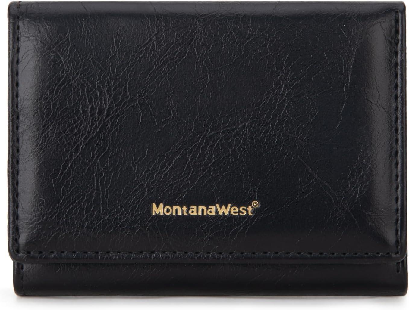 imageMontana West Small Wallets Woman RFID Blocking Wallet Trifold Pocket Wallet with ID WindowBlack