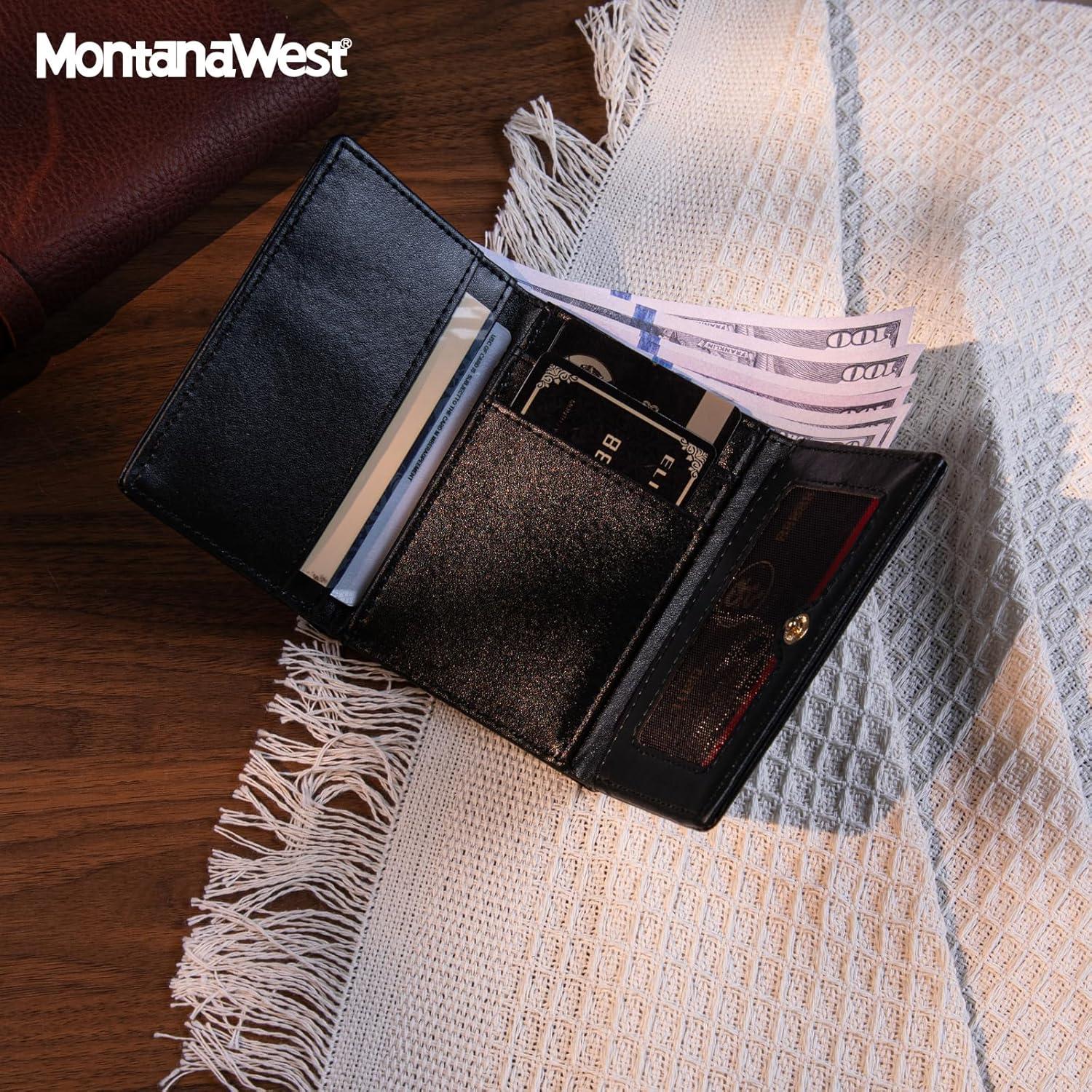 imageMontana West Small Wallets Woman RFID Blocking Wallet Trifold Pocket Wallet with ID WindowBlack