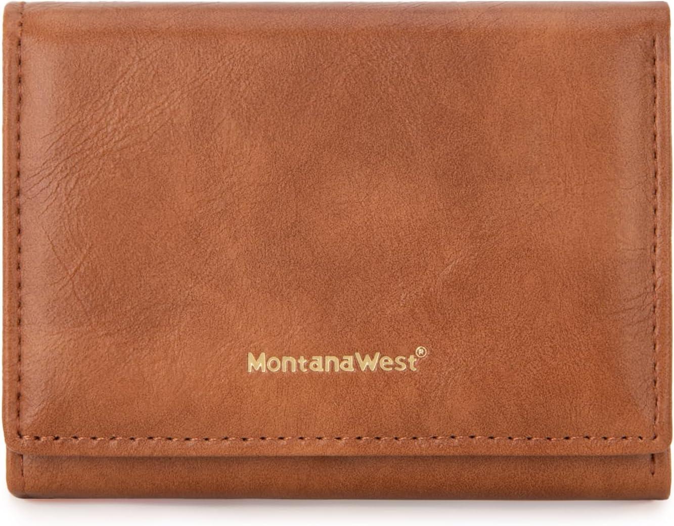 imageMontana West Small Wallets Woman RFID Blocking Wallet Trifold Pocket Wallet with ID WindowBrown