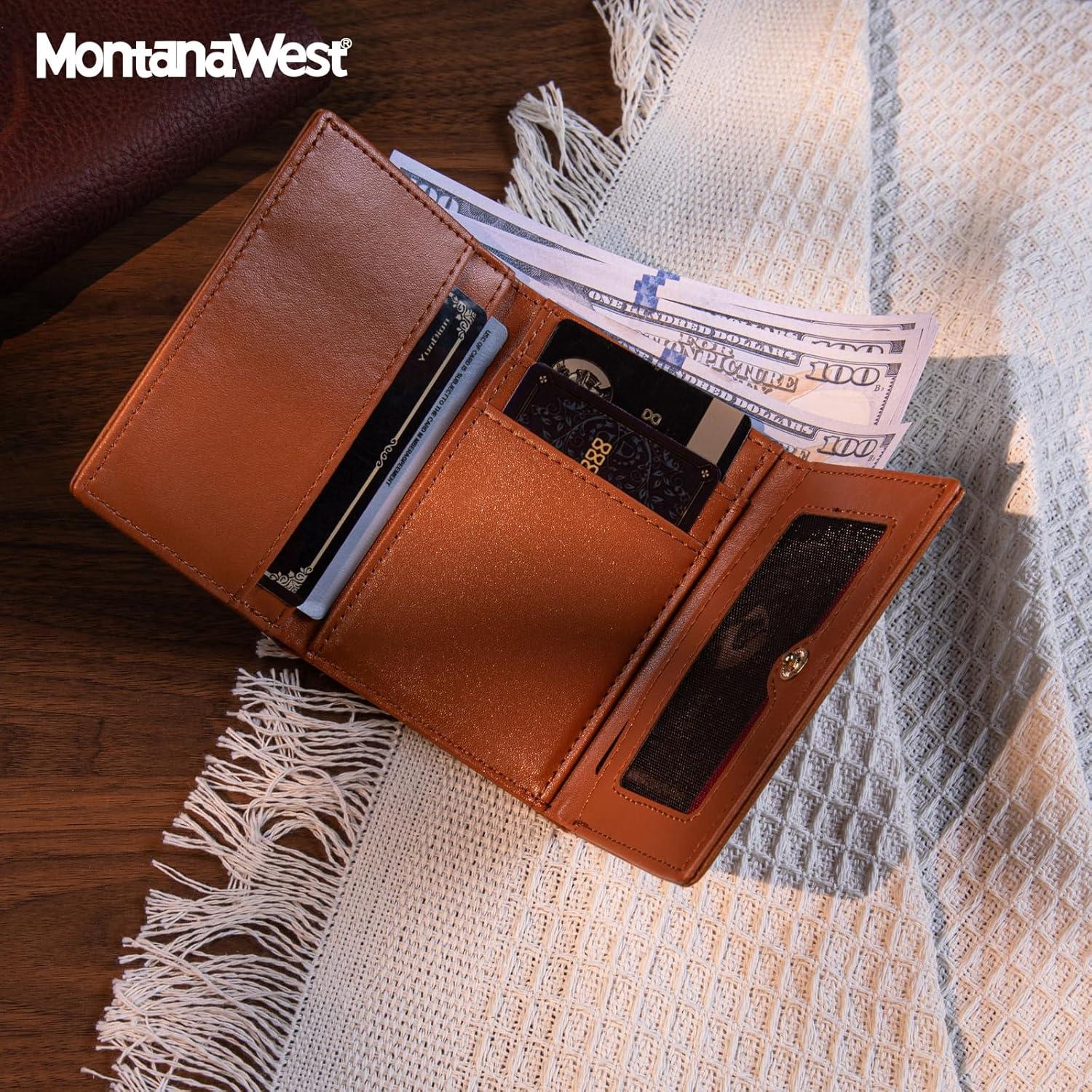 imageMontana West Small Wallets Woman RFID Blocking Wallet Trifold Pocket Wallet with ID WindowBrown