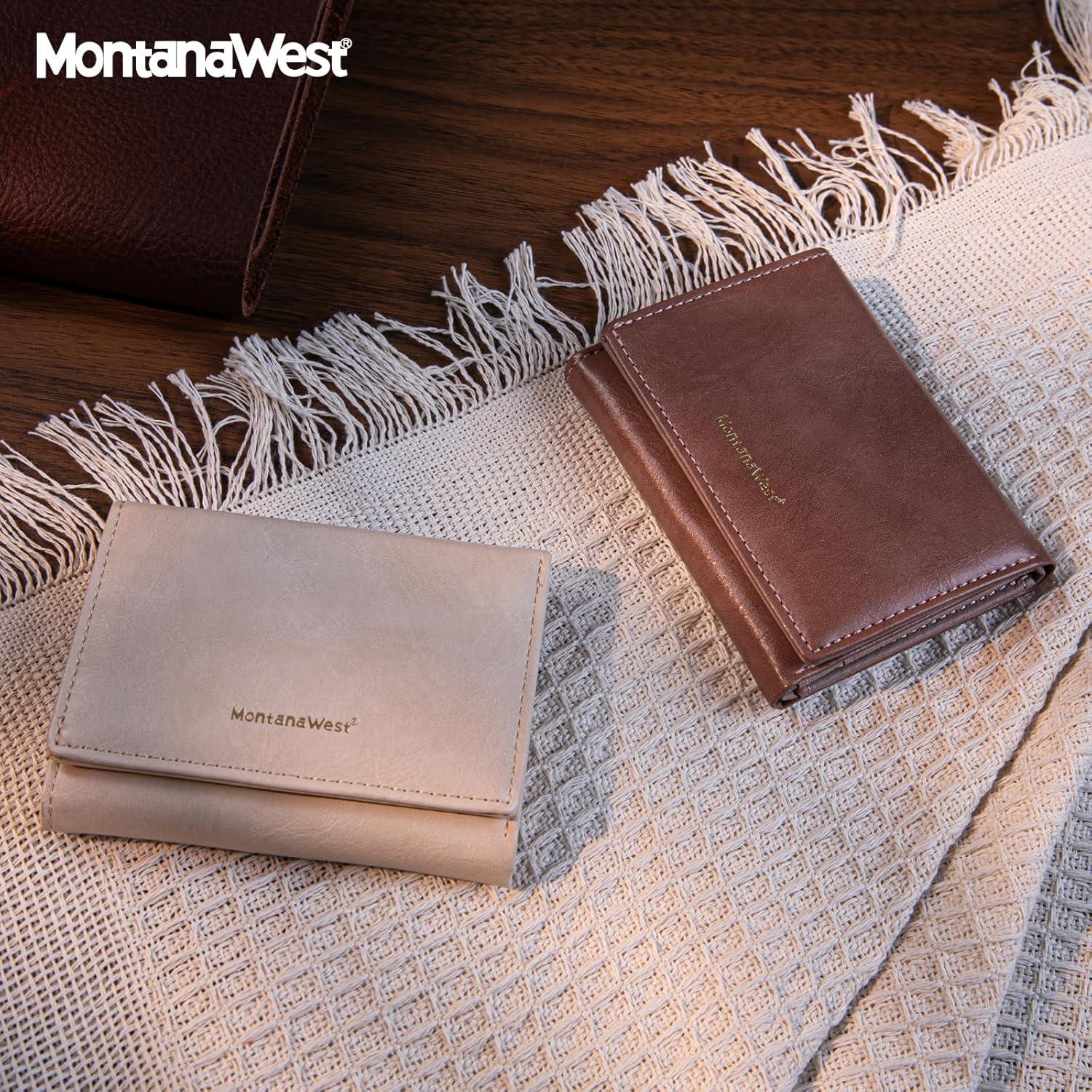imageMontana West Small Wallets Woman RFID Blocking Wallet Trifold Pocket Wallet with ID WindowCamel