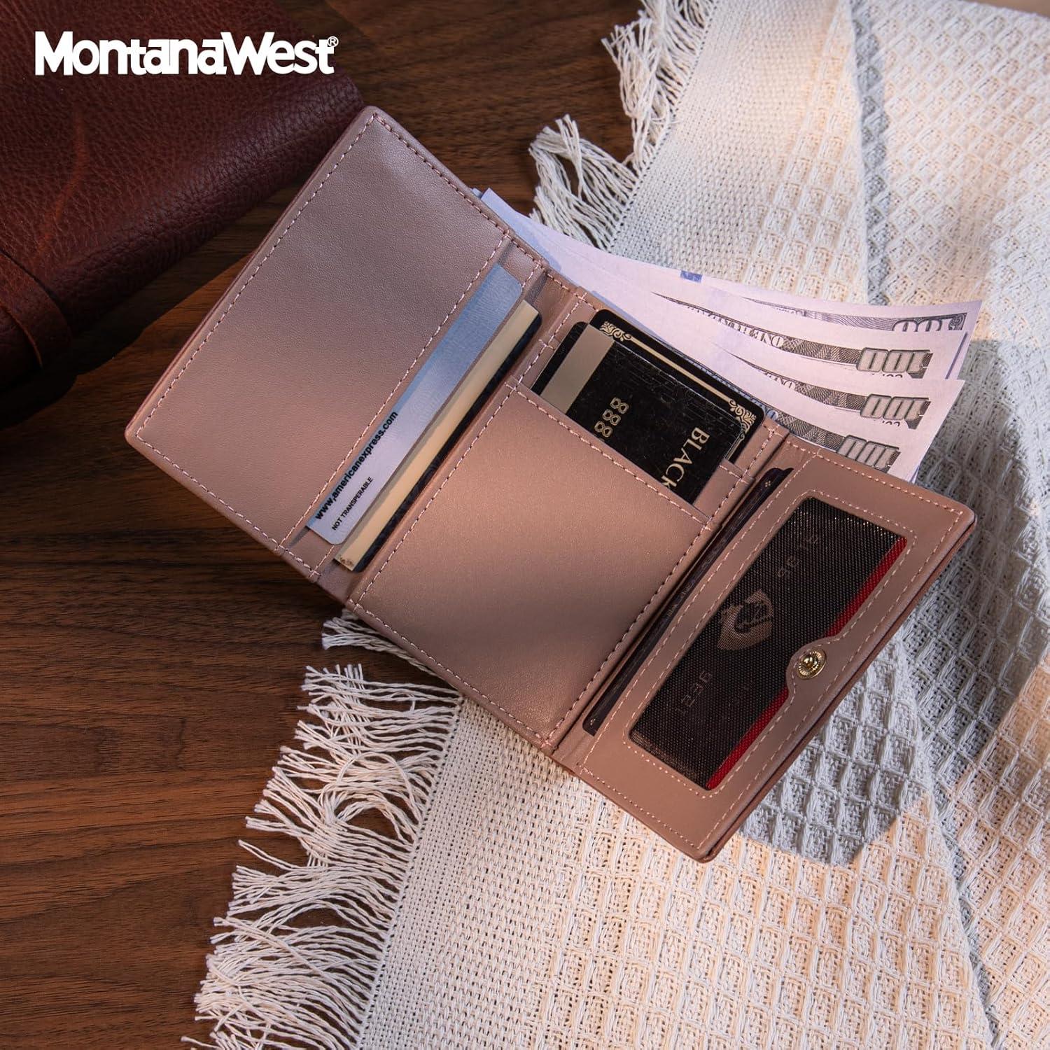 imageMontana West Small Wallets Woman RFID Blocking Wallet Trifold Pocket Wallet with ID WindowCamel