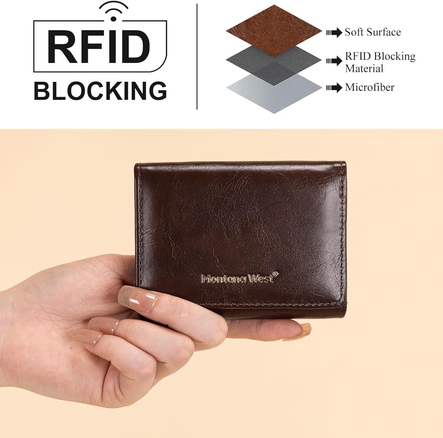 imageMontana West Small Wallets Woman RFID Blocking Wallet Trifold Pocket Wallet with ID WindowCoffee