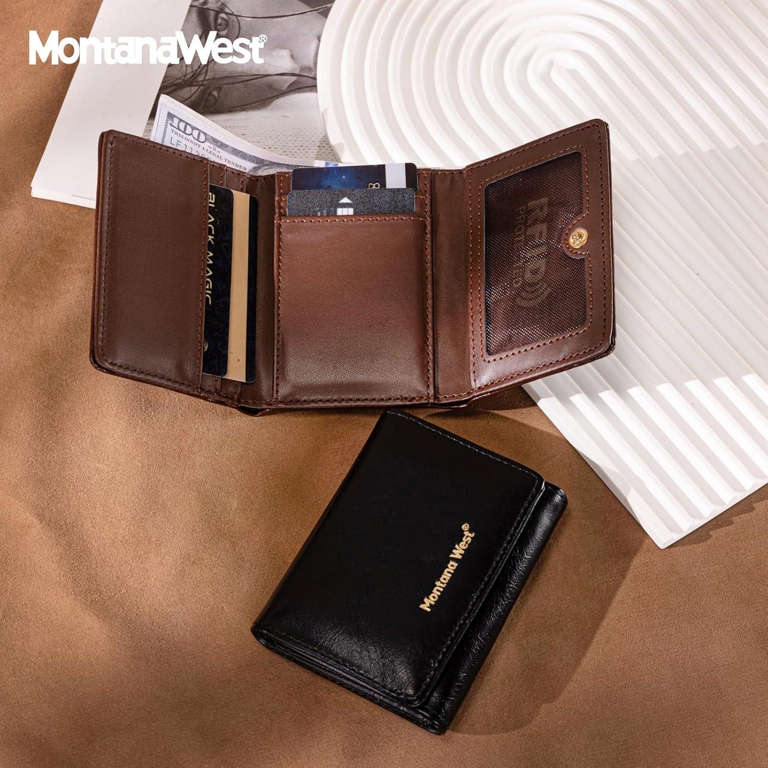 imageMontana West Small Wallets Woman RFID Blocking Wallet Trifold Pocket Wallet with ID WindowCoffee