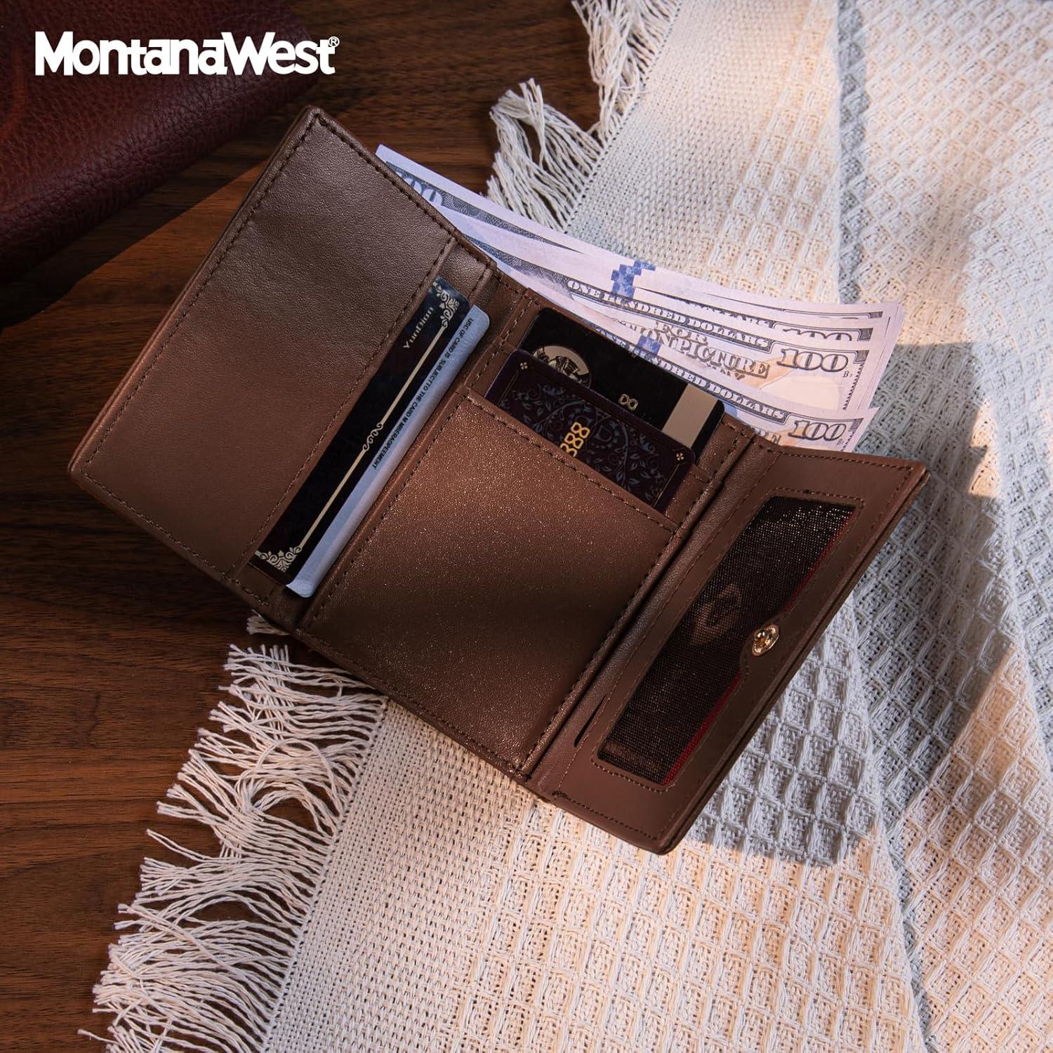 imageMontana West Small Wallets Woman RFID Blocking Wallet Trifold Pocket Wallet with ID WindowCoffee
