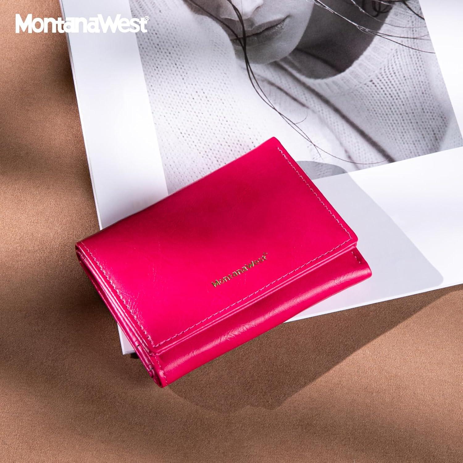 imageMontana West Small Wallets Woman RFID Blocking Wallet Trifold Pocket Wallet with ID WindowHot Pink