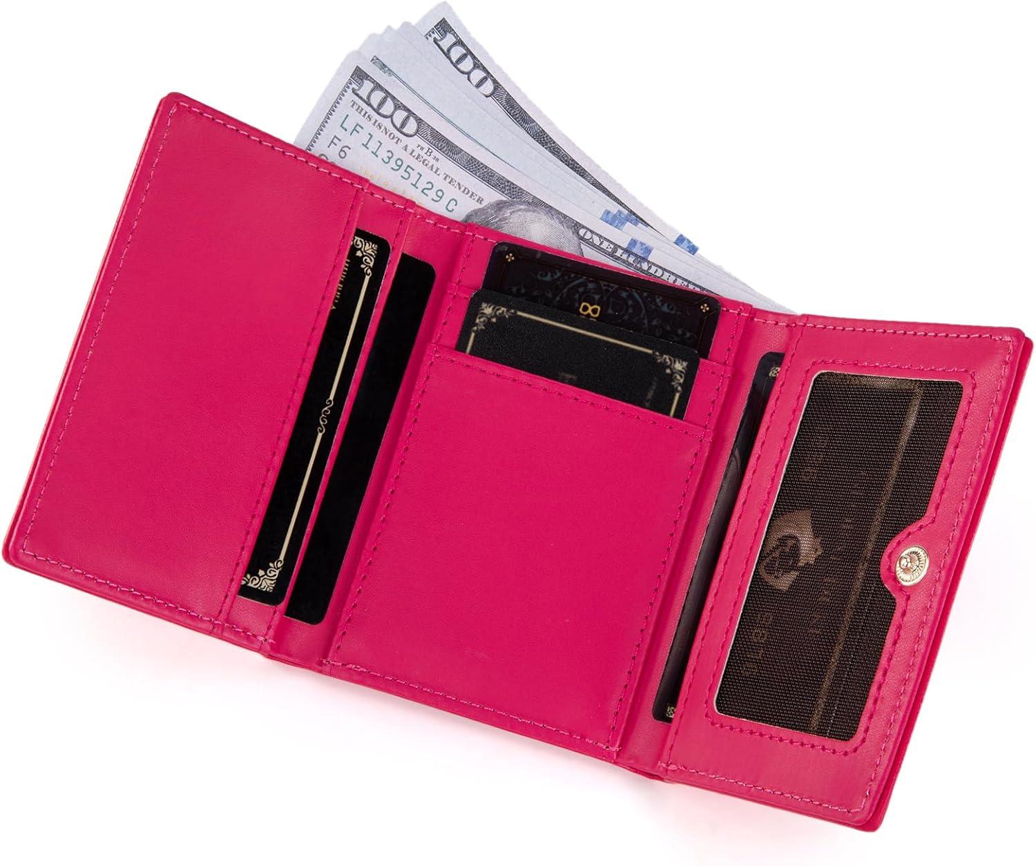 imageMontana West Small Wallets Woman RFID Blocking Wallet Trifold Pocket Wallet with ID WindowHot Pink