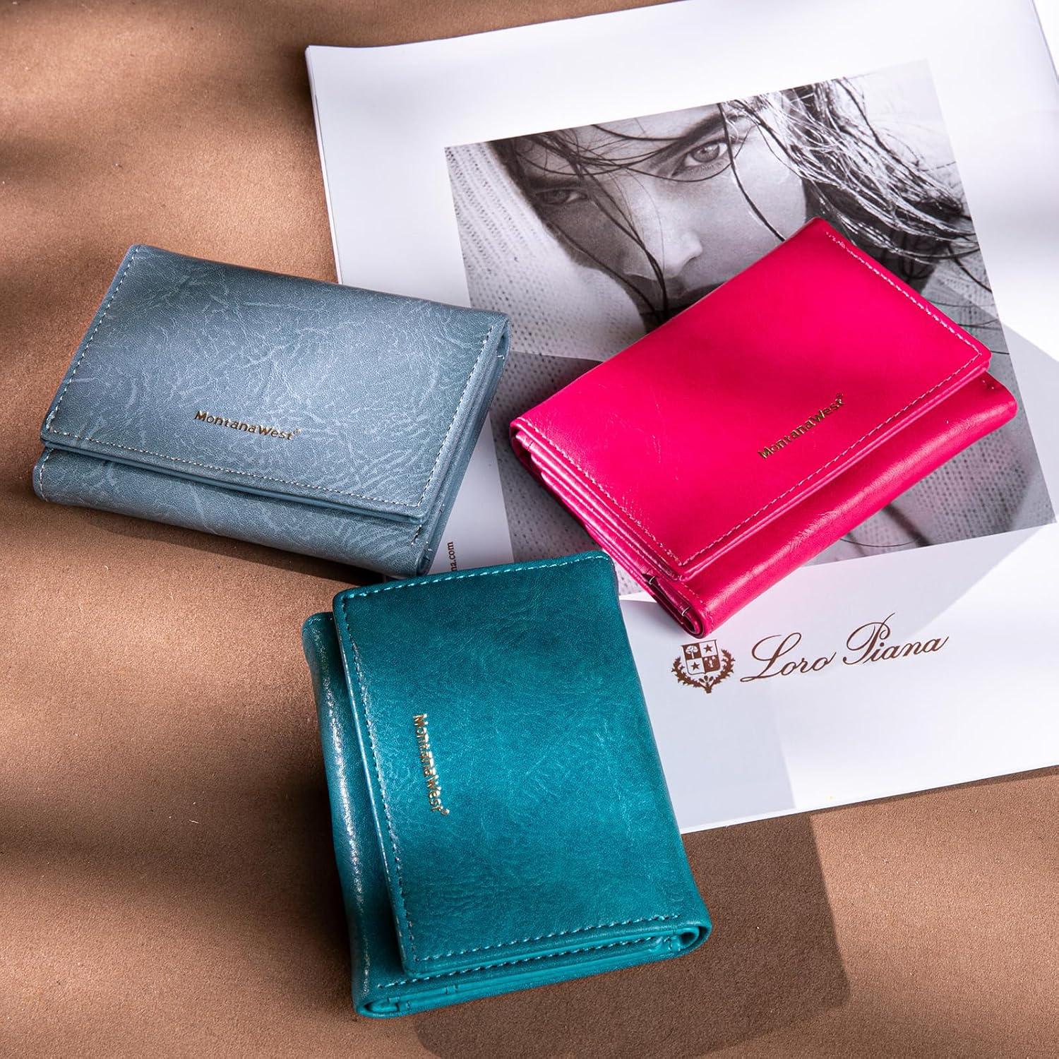 imageMontana West Small Wallets Woman RFID Blocking Wallet Trifold Pocket Wallet with ID WindowHot Pink