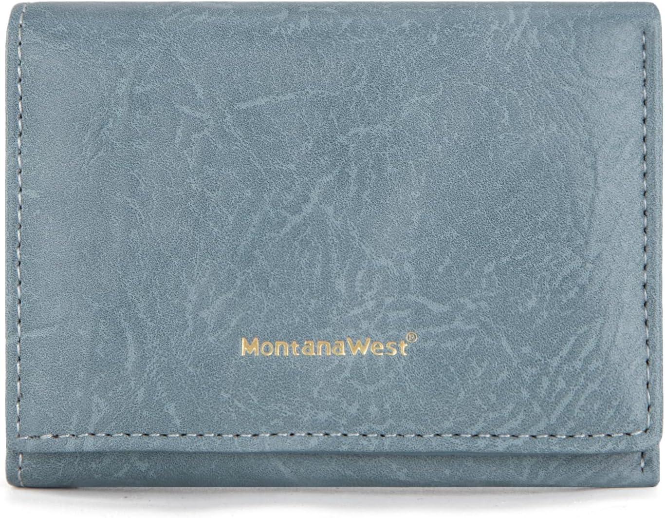imageMontana West Small Wallets Woman RFID Blocking Wallet Trifold Pocket Wallet with ID WindowJeans Blue