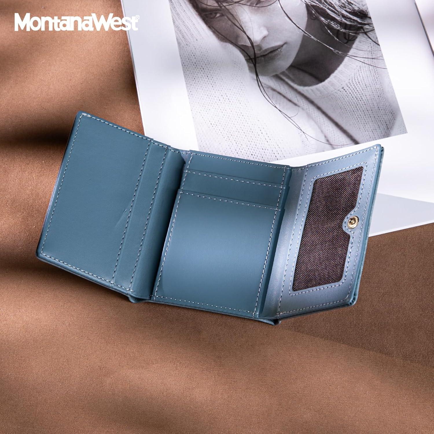 imageMontana West Small Wallets Woman RFID Blocking Wallet Trifold Pocket Wallet with ID WindowJeans Blue