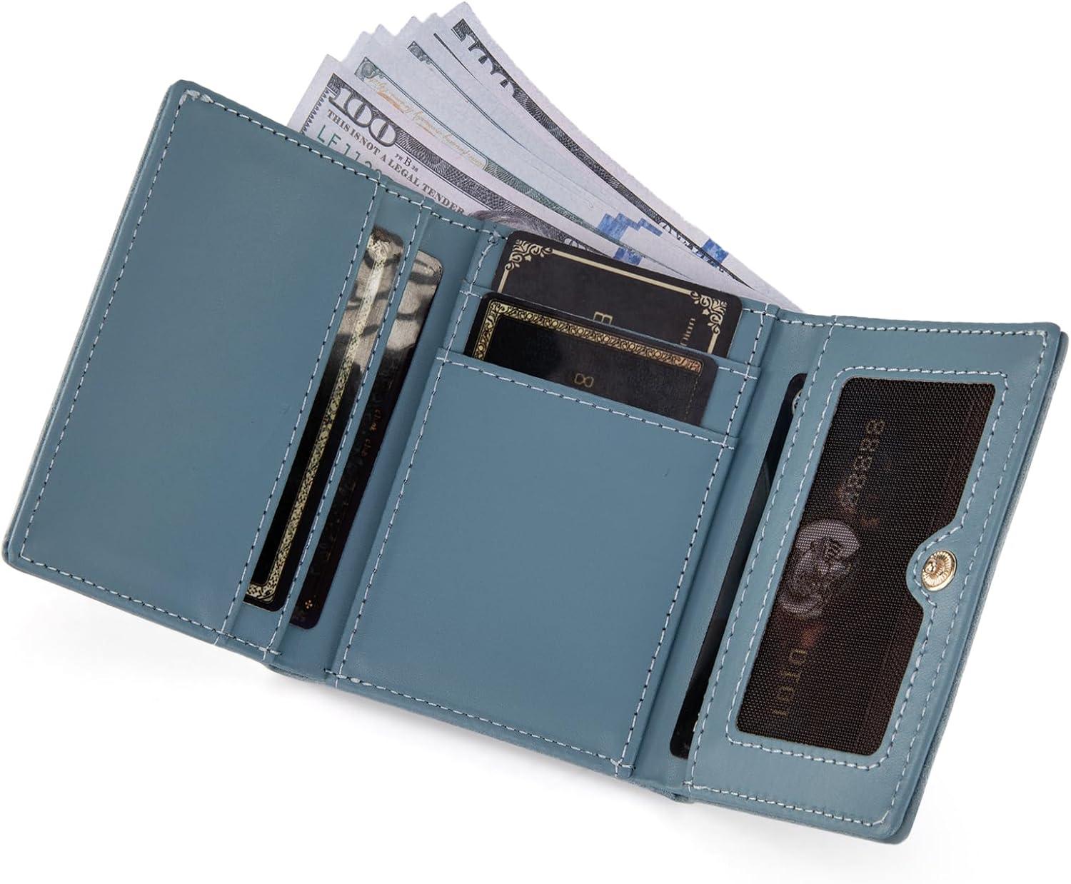 imageMontana West Small Wallets Woman RFID Blocking Wallet Trifold Pocket Wallet with ID WindowJeans Blue