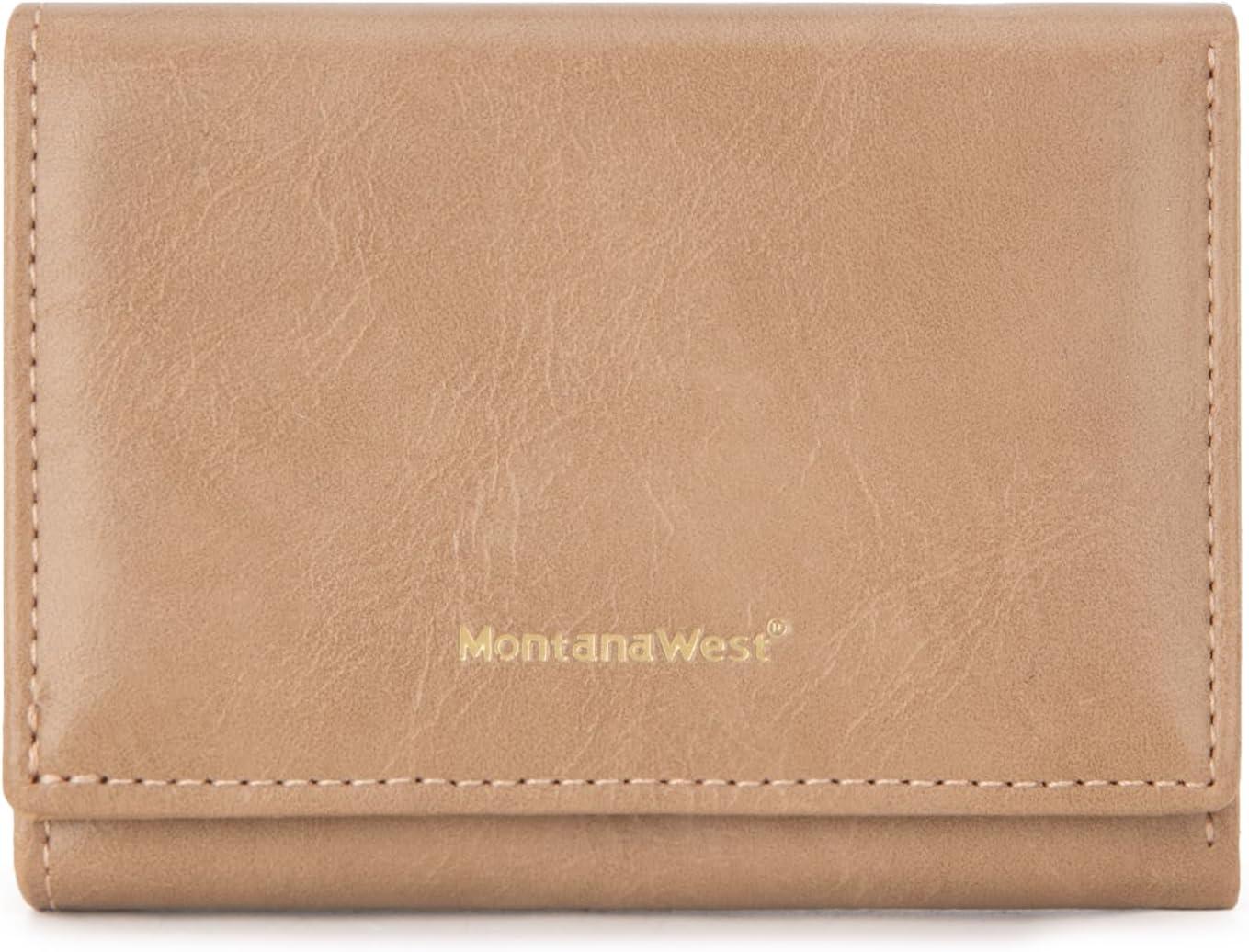 imageMontana West Small Wallets Woman RFID Blocking Wallet Trifold Pocket Wallet with ID WindowKhaki