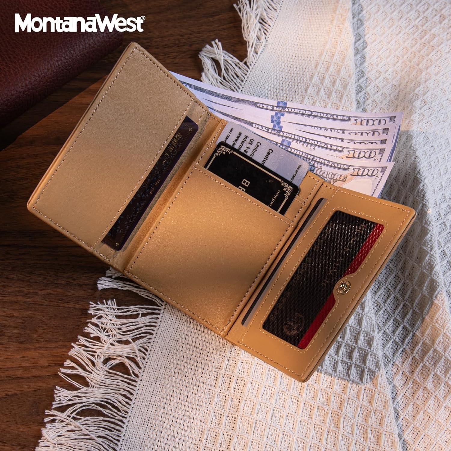 imageMontana West Small Wallets Woman RFID Blocking Wallet Trifold Pocket Wallet with ID WindowKhaki