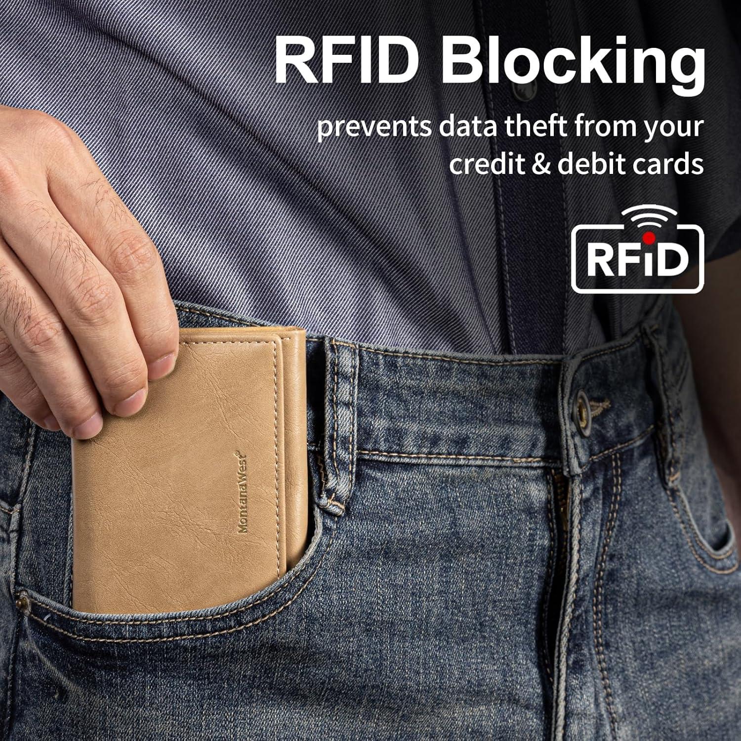 imageMontana West Small Wallets Woman RFID Blocking Wallet Trifold Pocket Wallet with ID WindowKhaki