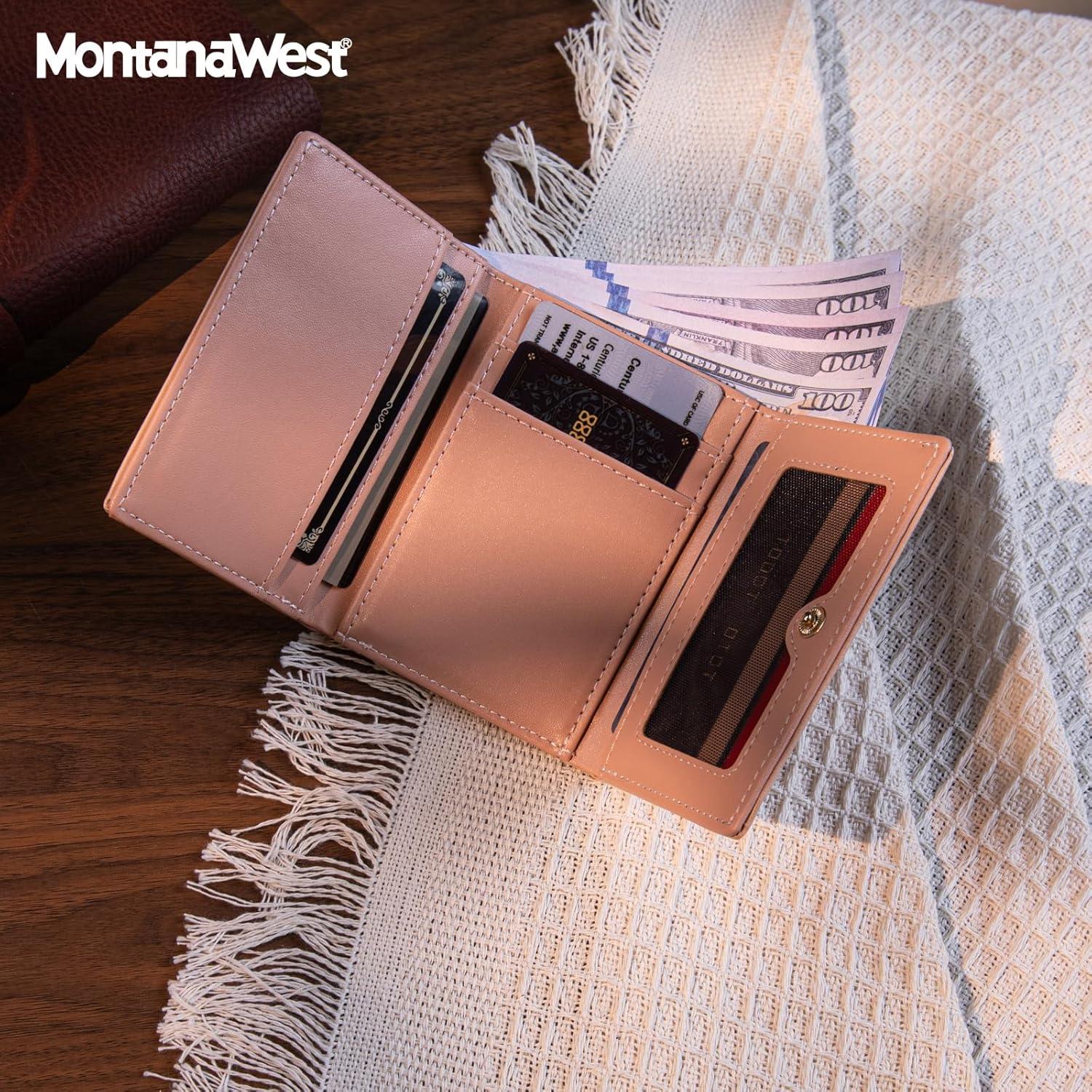 imageMontana West Small Wallets Woman RFID Blocking Wallet Trifold Pocket Wallet with ID WindowPink