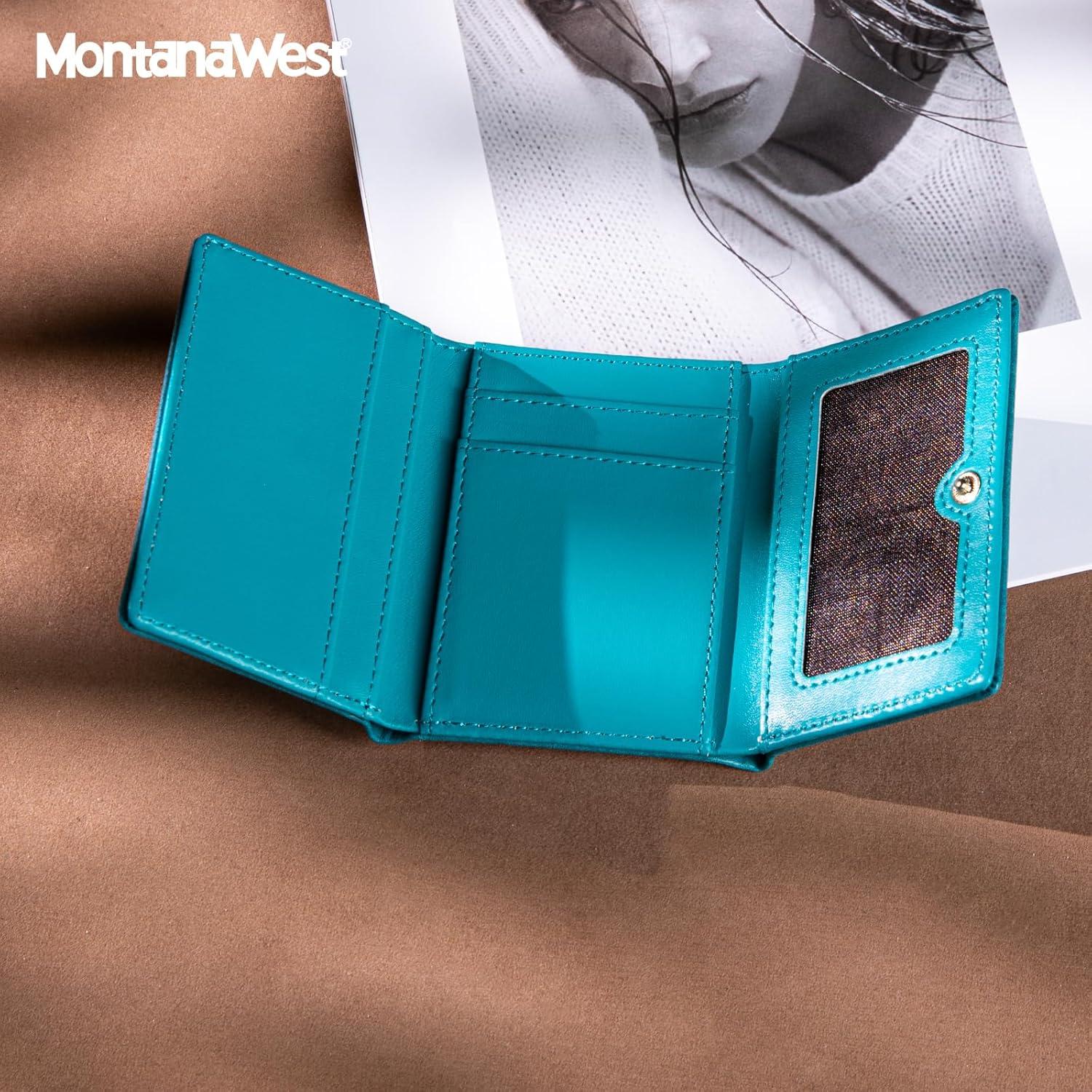 imageMontana West Small Wallets Woman RFID Blocking Wallet Trifold Pocket Wallet with ID WindowTurquoise