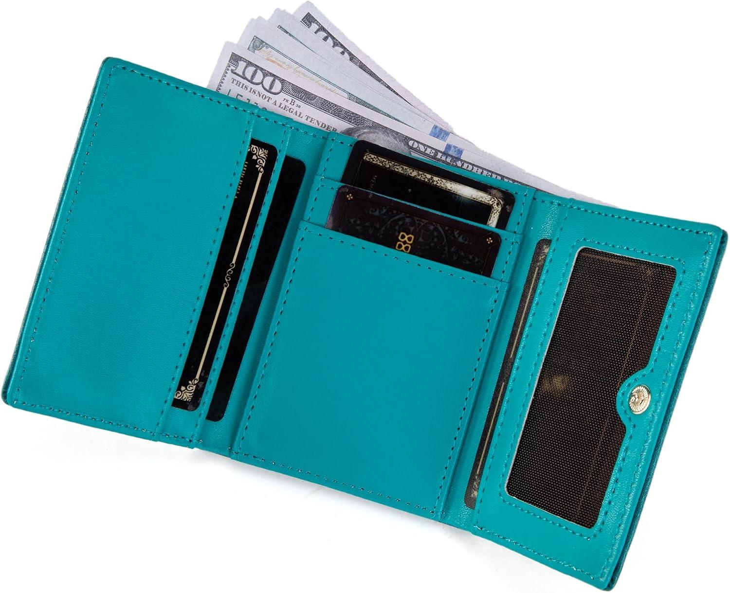 imageMontana West Small Wallets Woman RFID Blocking Wallet Trifold Pocket Wallet with ID WindowTurquoise