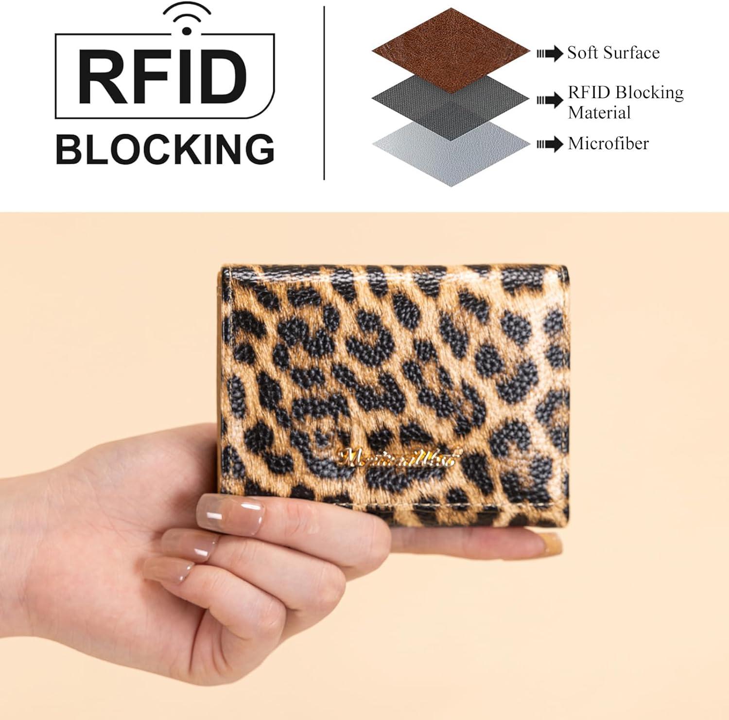 imageMontana West Small Wallets Woman RFID Blocking Wallet Trifold Pocket Wallet with ID WindowZ Leopard Brown