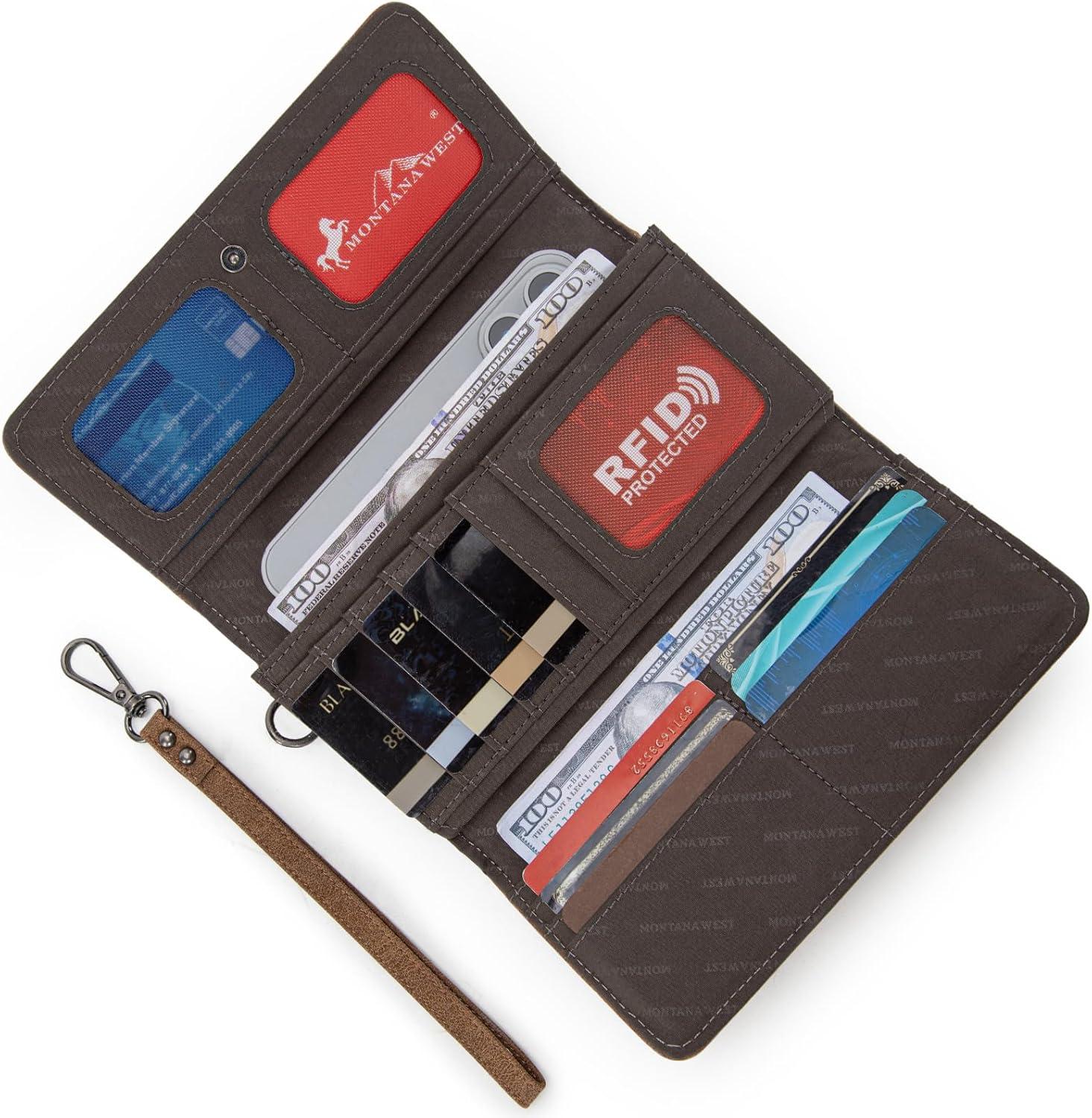 imageMontana West Wristlet Wallets for Women Western Trifold Wallet Purse with Card Holder MW1340W002BKBrown