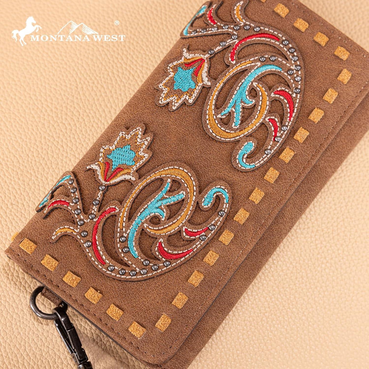 imageMontana West Wristlet Wallets for Women Western Trifold Wallet Purse with Card Holder MW1340W002BKBrown
