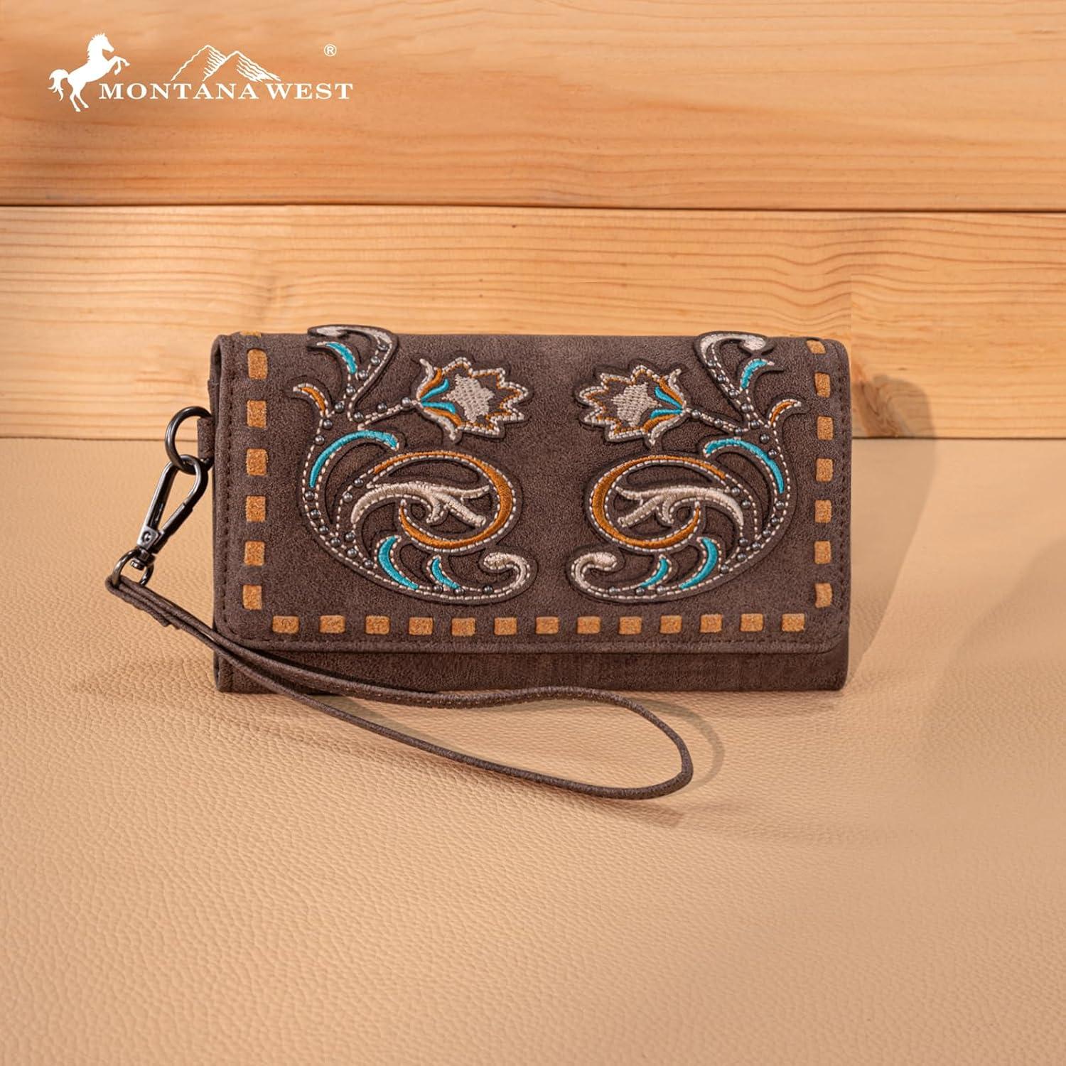 imageMontana West Wristlet Wallets for Women Western Trifold Wallet Purse with Card Holder MW1340W002BKCoffee