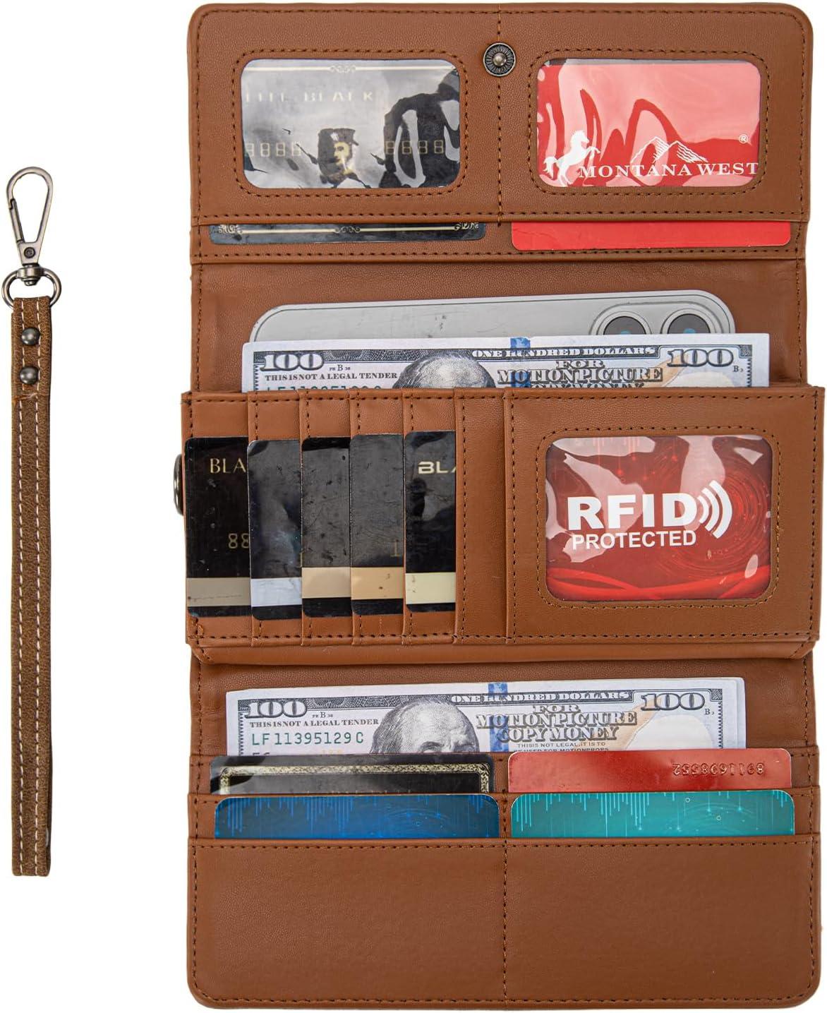 imageMontana West Wristlet Wallets for Women Western Trifold Wallet Purse with Card Holder MW1340W002BKEmbossedBrown