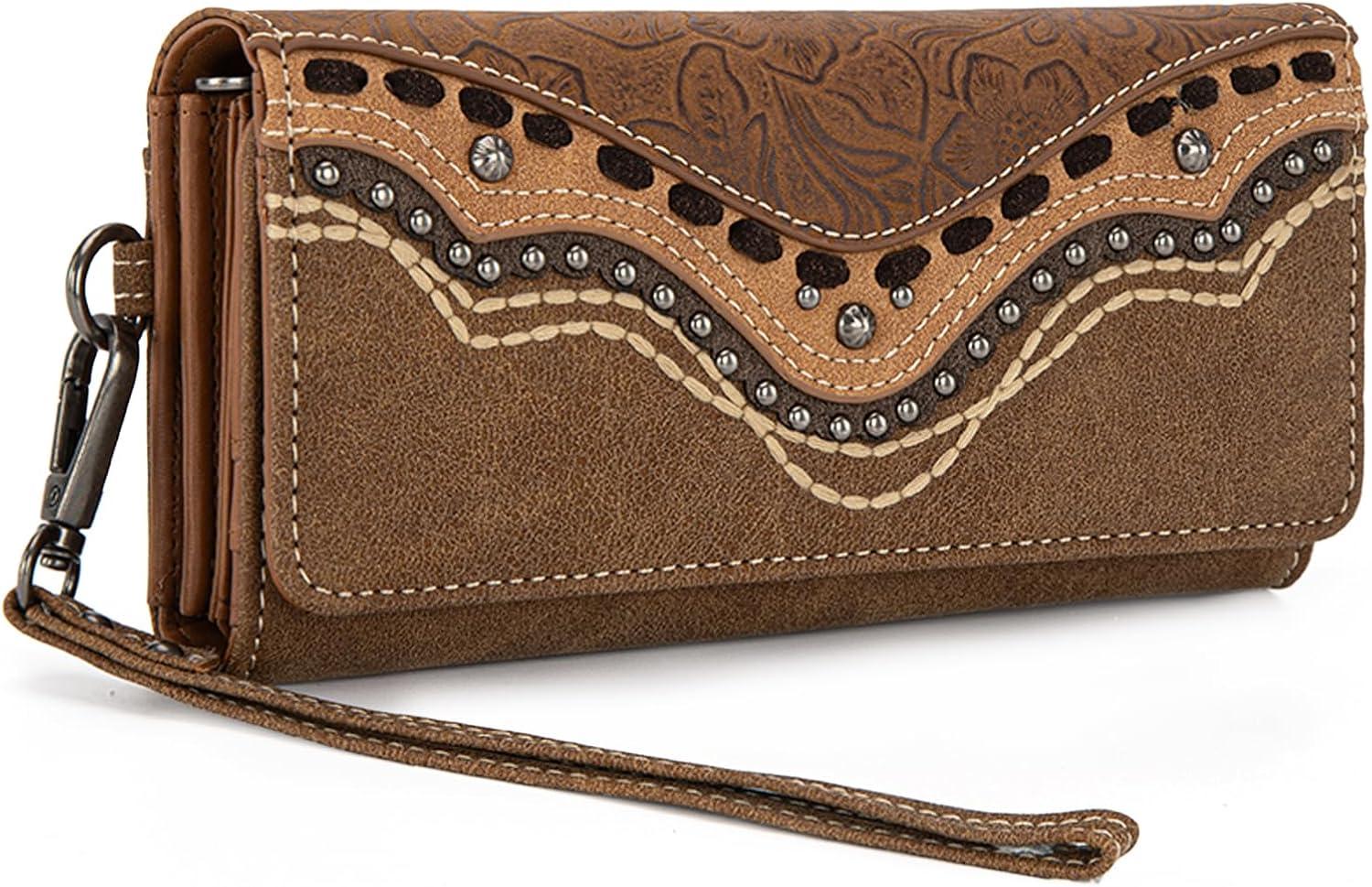 imageMontana West Wristlet Wallets for Women Western Trifold Wallet Purse with Card Holder MW1340W002BKEmbossedBrown