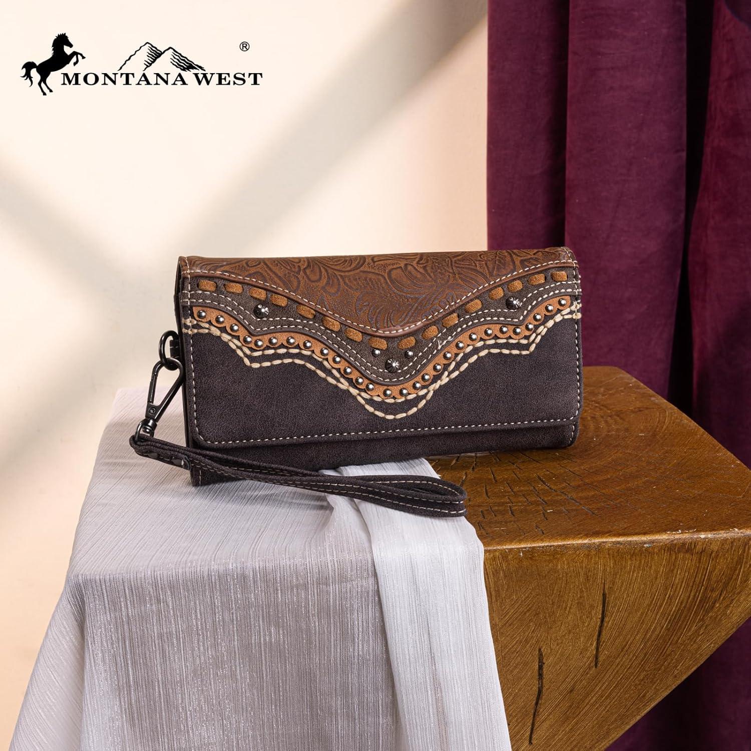 imageMontana West Wristlet Wallets for Women Western Trifold Wallet Purse with Card Holder MW1340W002BKEmbossedCoffee