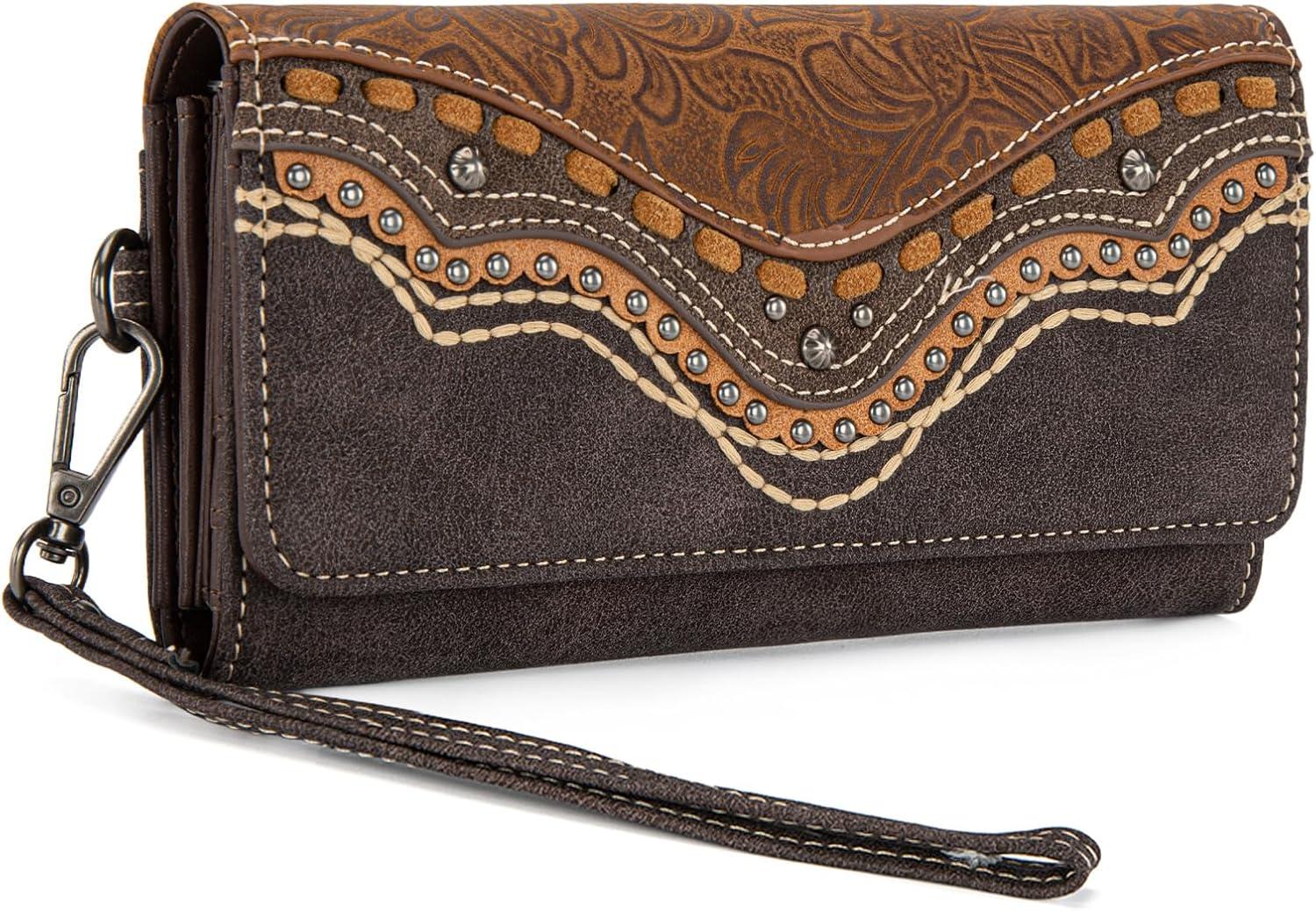 imageMontana West Wristlet Wallets for Women Western Trifold Wallet Purse with Card Holder MW1340W002BKEmbossedCoffee