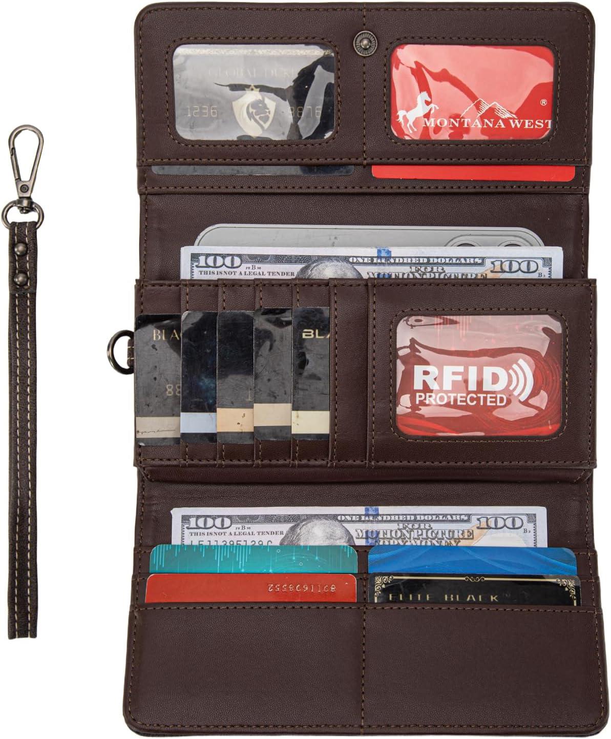 imageMontana West Wristlet Wallets for Women Western Trifold Wallet Purse with Card Holder MW1340W002BKEmbossedCoffee