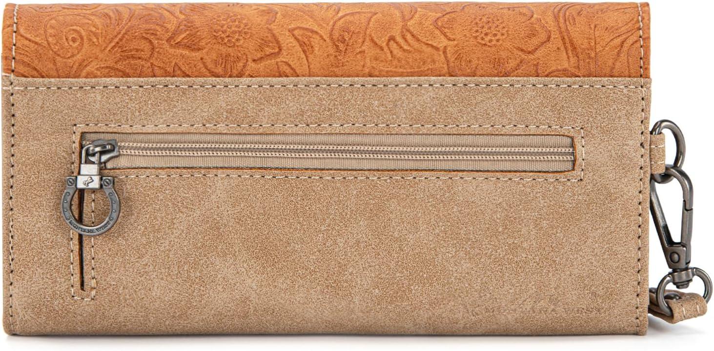 imageMontana West Wristlet Wallets for Women Western Trifold Wallet Purse with Card Holder MW1340W002BKEmbossedPale Apricot