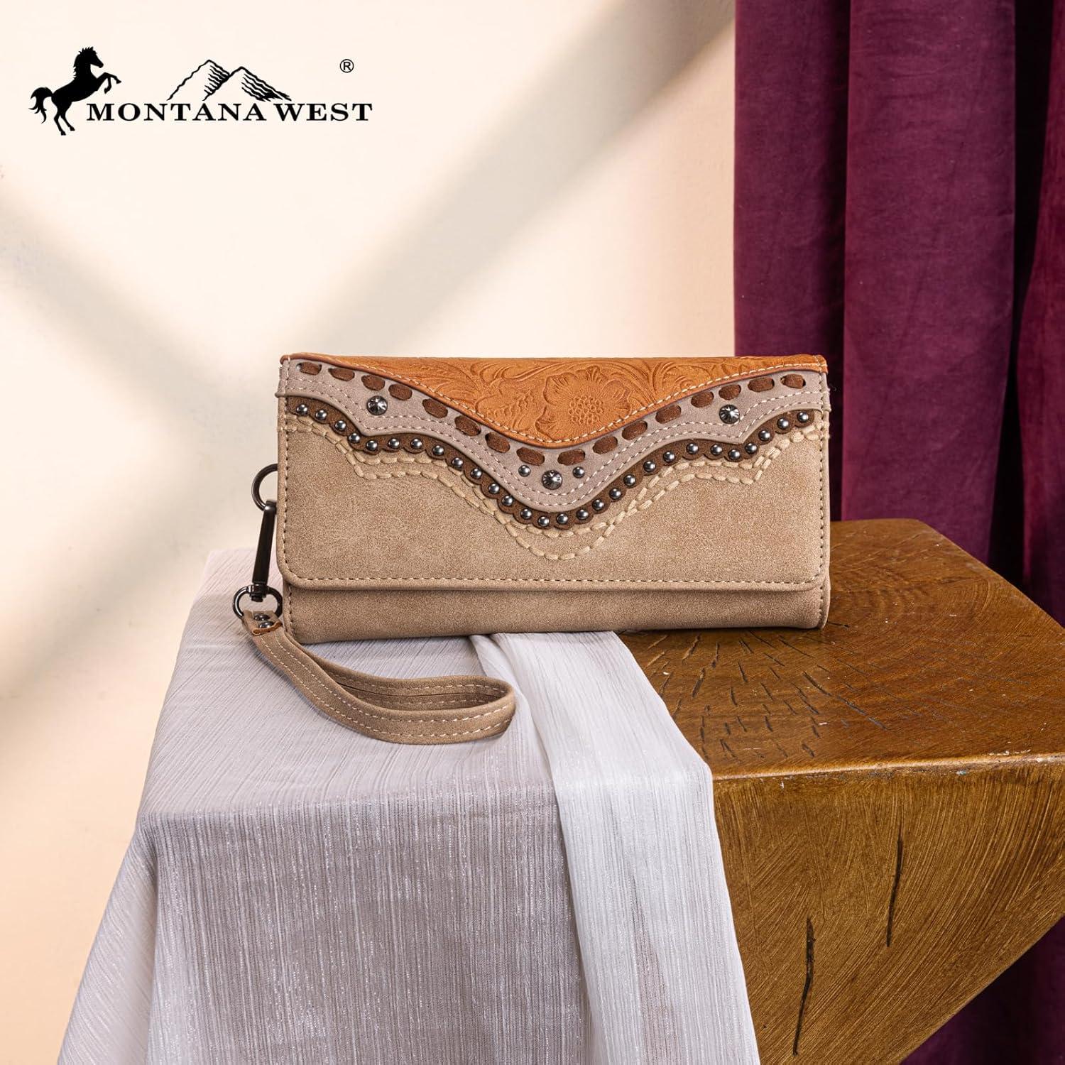 imageMontana West Wristlet Wallets for Women Western Trifold Wallet Purse with Card Holder MW1340W002BKEmbossedPale Apricot