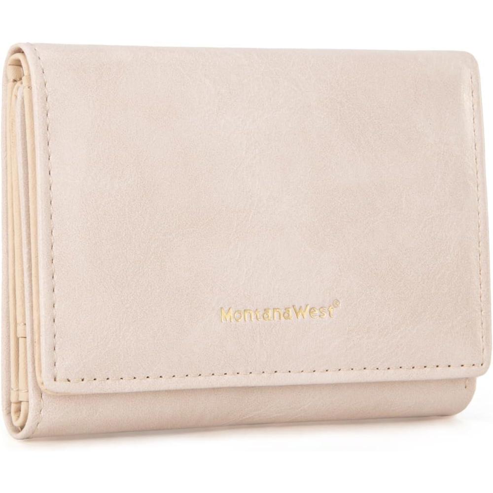 imageMontana West Small Wallets Woman RFID Blocking Wallet Trifold Pocket Wallet with ID WindowBeige
