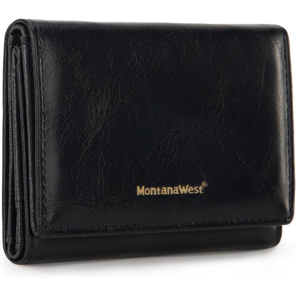 imageMontana West Small Wallets Woman RFID Blocking Wallet Trifold Pocket Wallet with ID WindowBlack