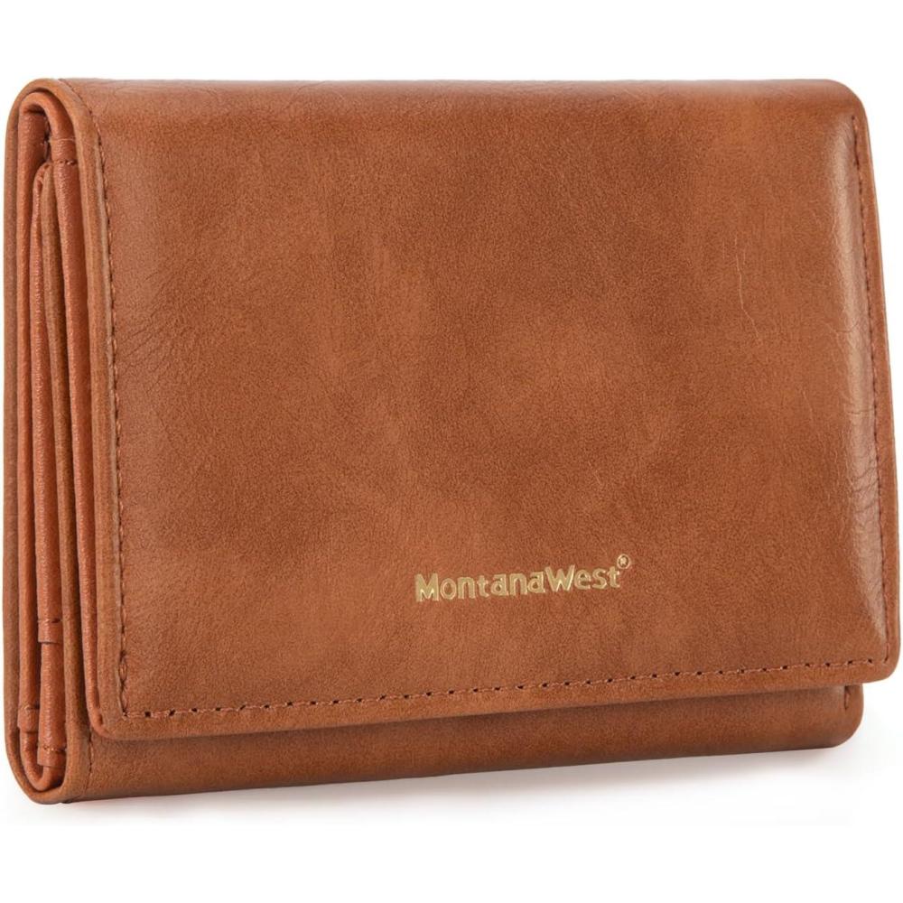 imageMontana West Small Wallets Woman RFID Blocking Wallet Trifold Pocket Wallet with ID WindowBrown