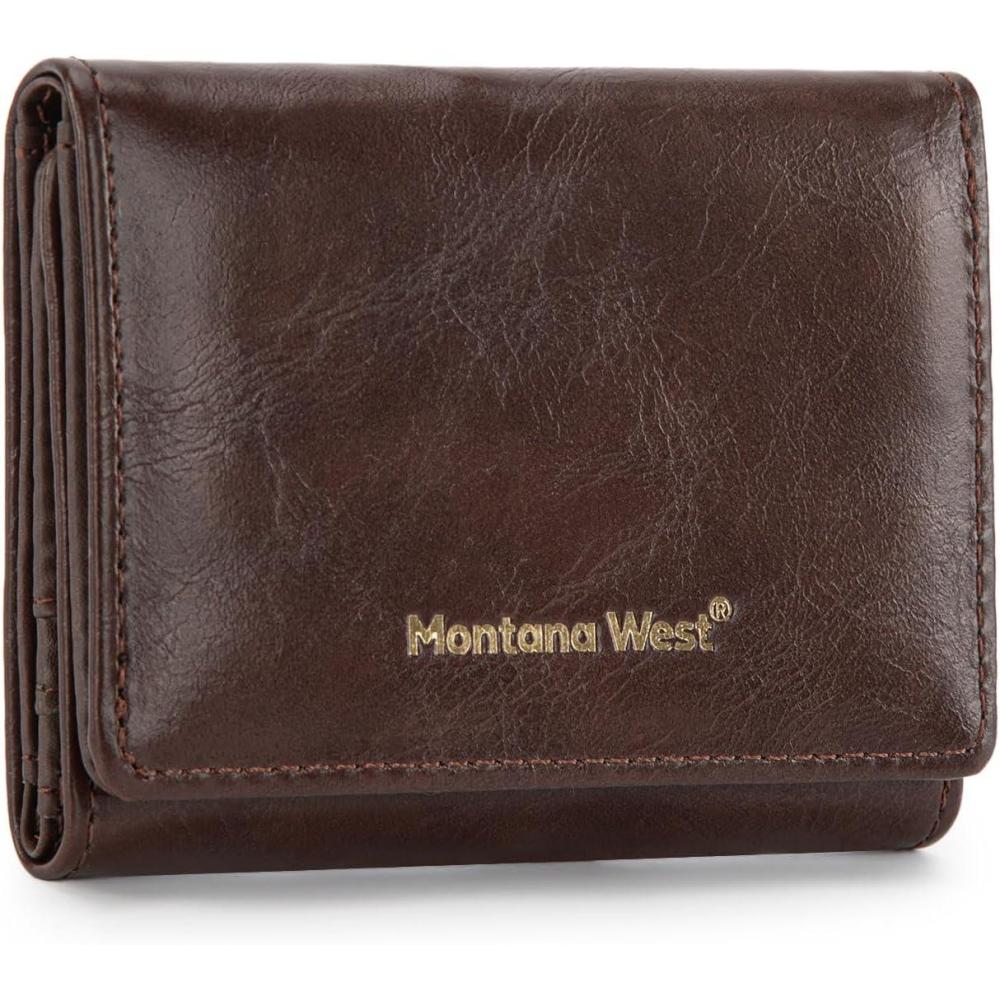 imageMontana West Small Wallets Woman RFID Blocking Wallet Trifold Pocket Wallet with ID WindowCoffee