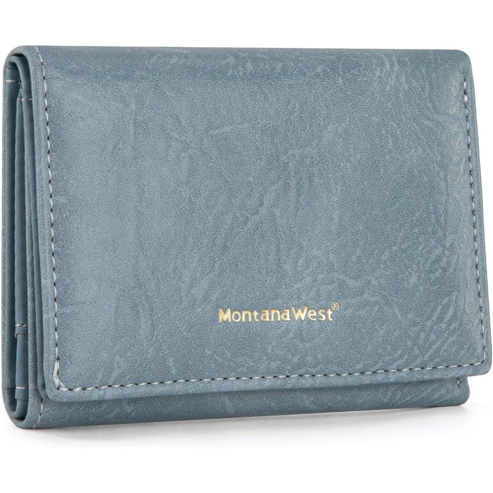 imageMontana West Small Wallets Woman RFID Blocking Wallet Trifold Pocket Wallet with ID WindowJeans Blue