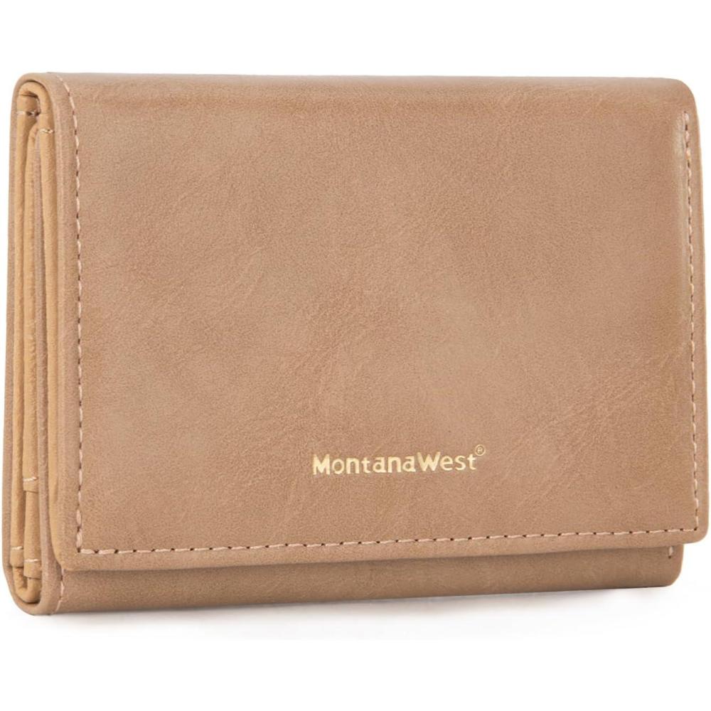 imageMontana West Small Wallets Woman RFID Blocking Wallet Trifold Pocket Wallet with ID WindowKhaki