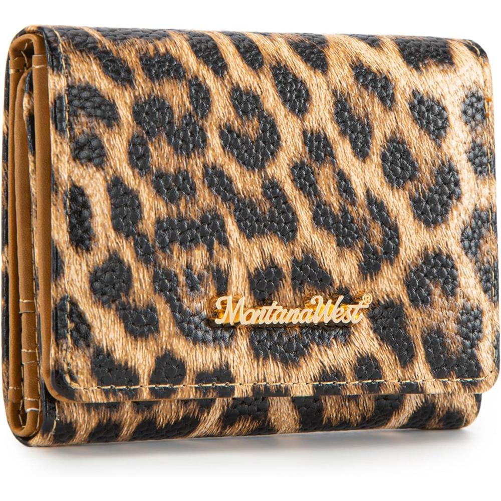 imageMontana West Small Wallets Woman RFID Blocking Wallet Trifold Pocket Wallet with ID WindowZ Leopard Brown