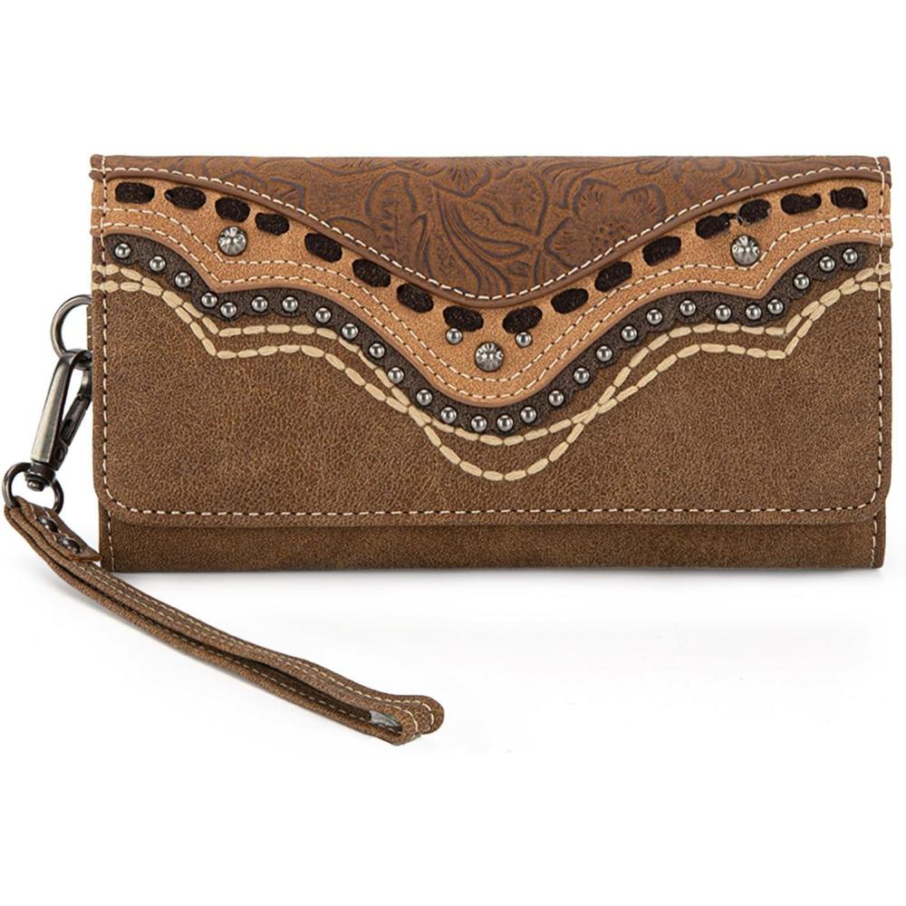 imageMontana West Wristlet Wallets for Women Western Trifold Wallet Purse with Card Holder MW1340W002BKEmbossedBrown