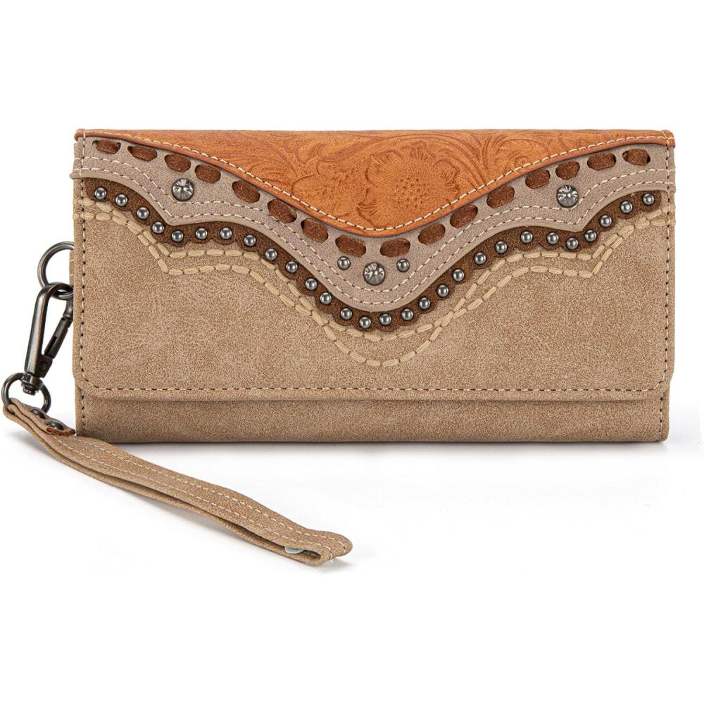 imageMontana West Wristlet Wallets for Women Western Trifold Wallet Purse with Card Holder MW1340W002BKEmbossedPale Apricot