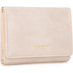 Montana West Small Wallets Woman RFID Blocking Wallet Trifold Pocket Wallet with ID Window(Beige)