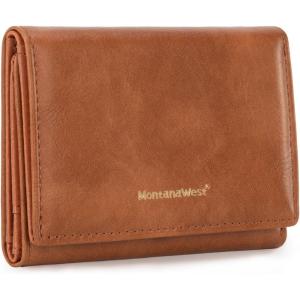 Montana West Small Wallets Woman RFID Blocking Wallet Trifold Pocket Wallet with ID Window(Brown)